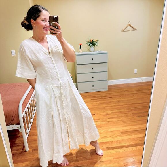 COS White Pure Linen Oversized Button Front Maxi Dress 4 - Picture 1 of 13